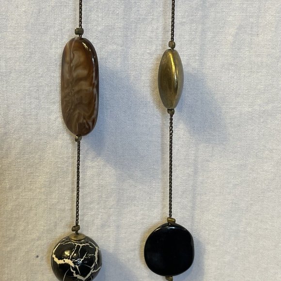 Exotic Stone, Glass and Metal Bead Necklace With Complimenting Earings 37" Long - Picture 6 of 10